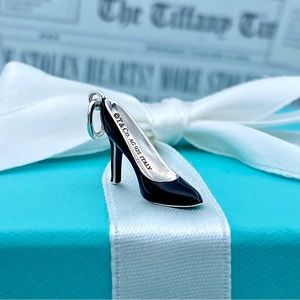 Authentic Tiffany & Co. Black Blue Bottoms Enamel Stiletto Heel Charm Pendant 🖤